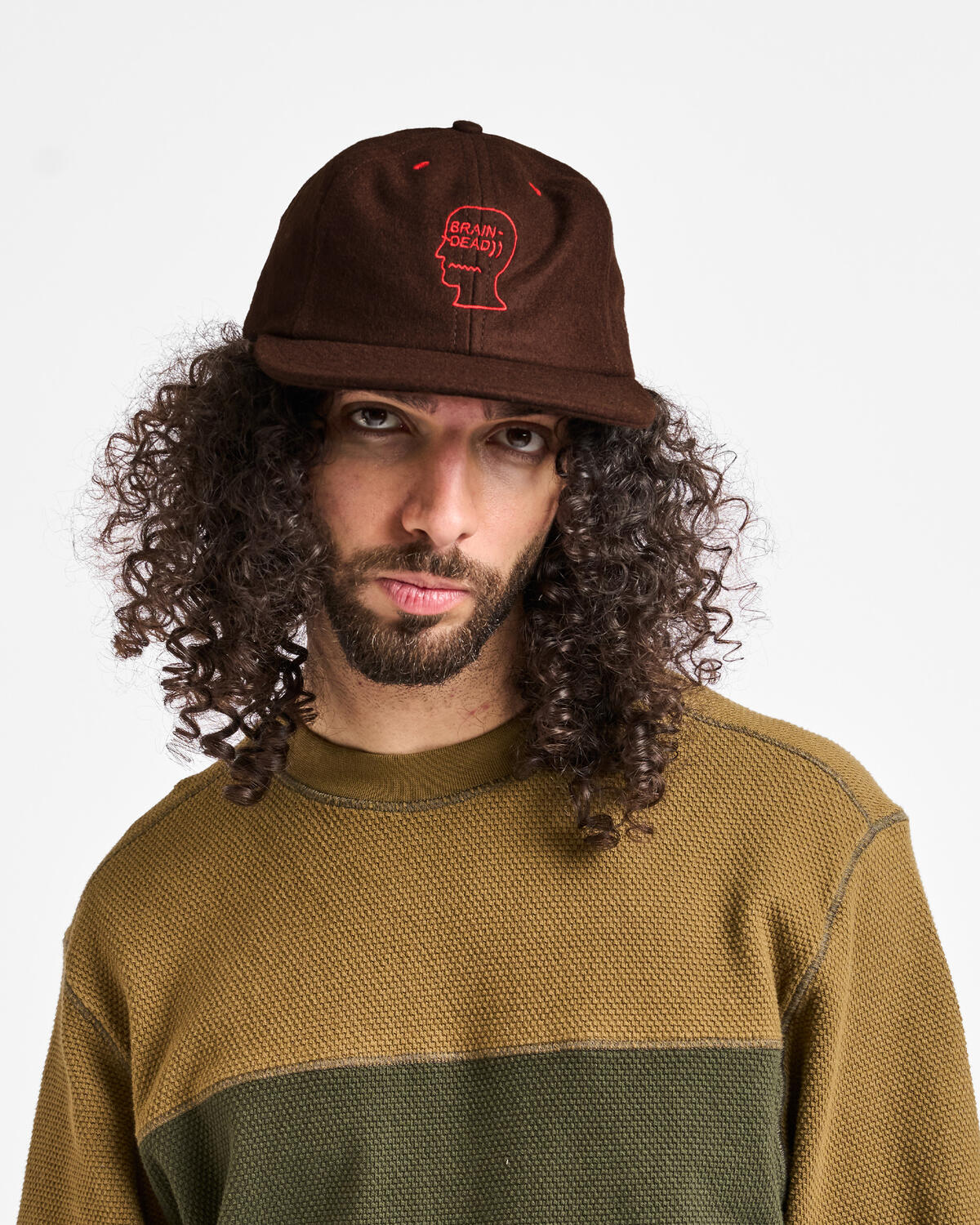 Brain Dead Flannel Classic Logohead 6 Panel Hat | W24HO1004729-bro